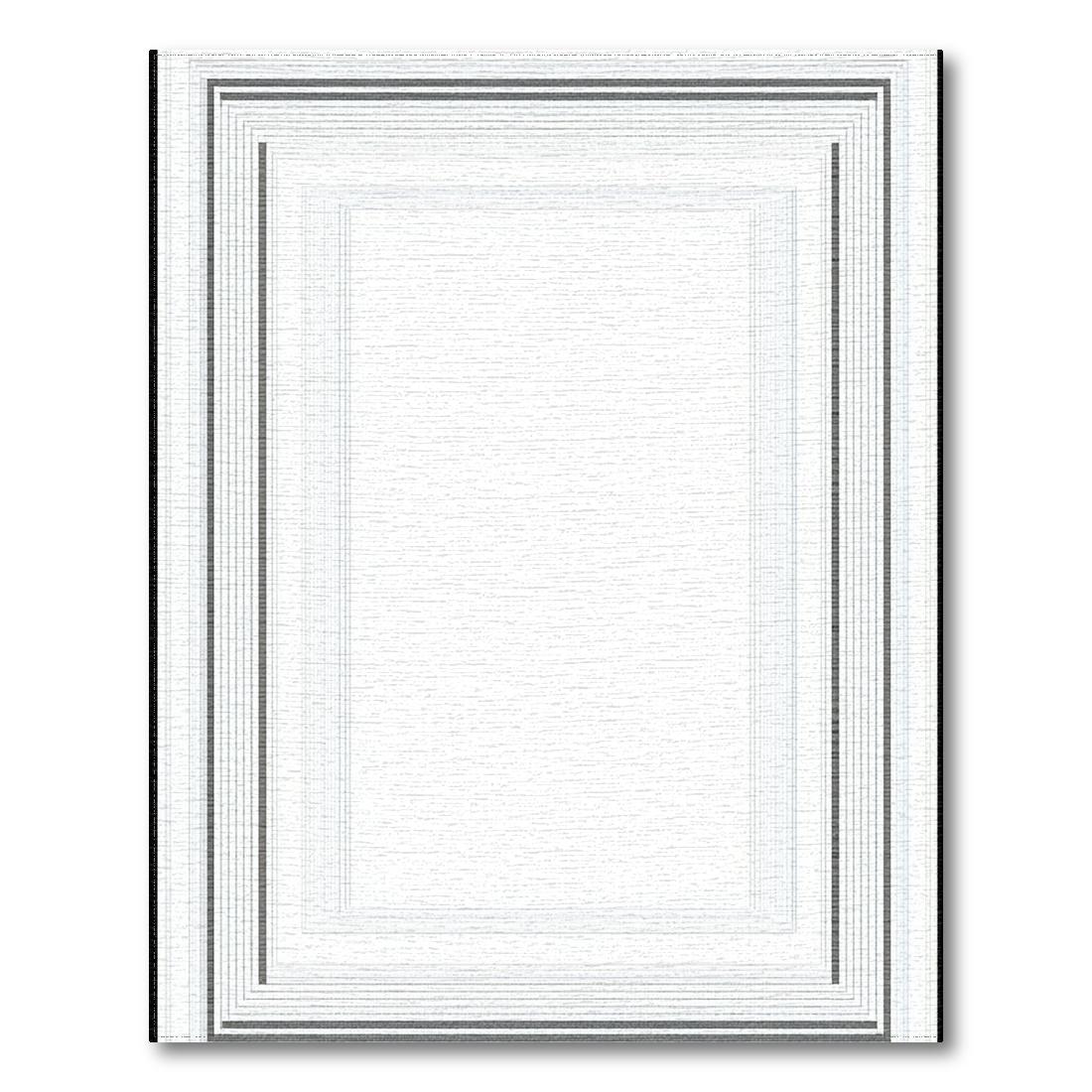 Modern White Gray Geometric Border Rug(White)