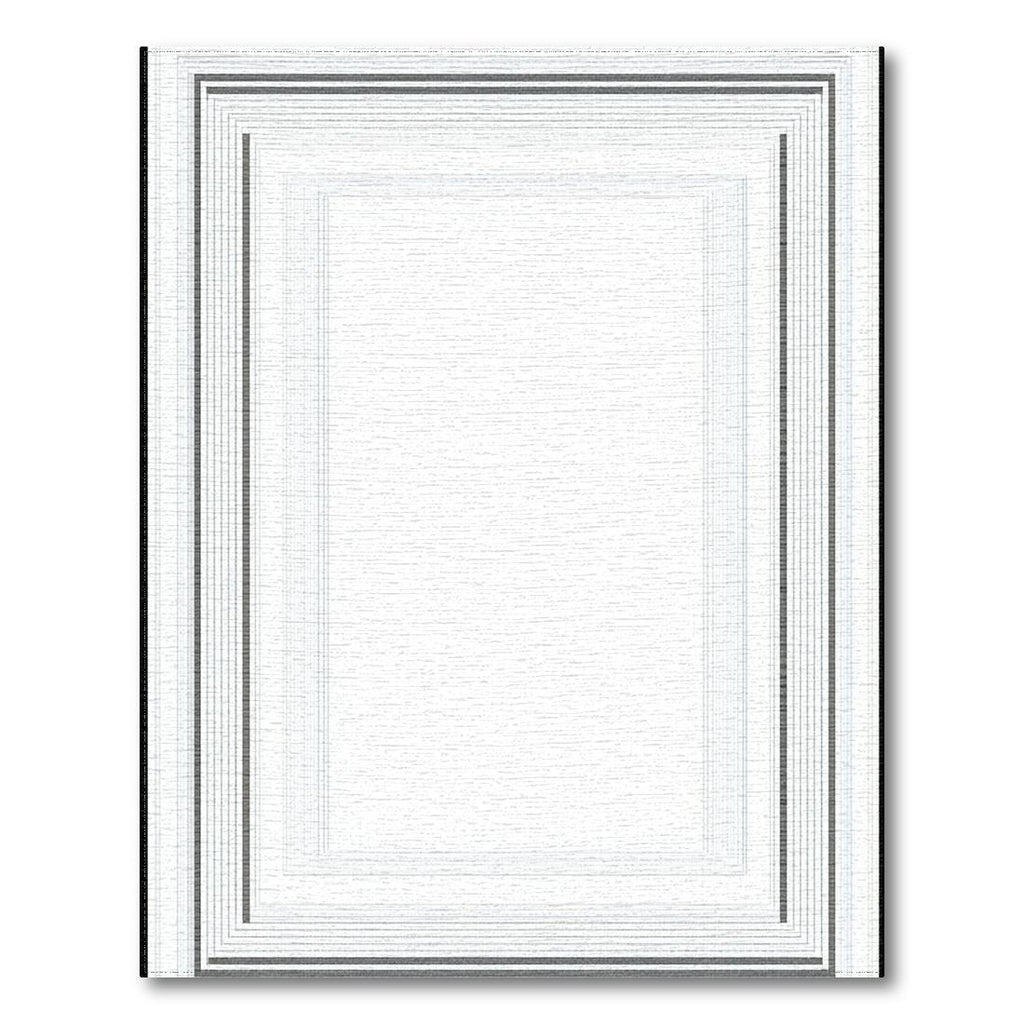 Modern White Gray Geometric Border Rug(White)