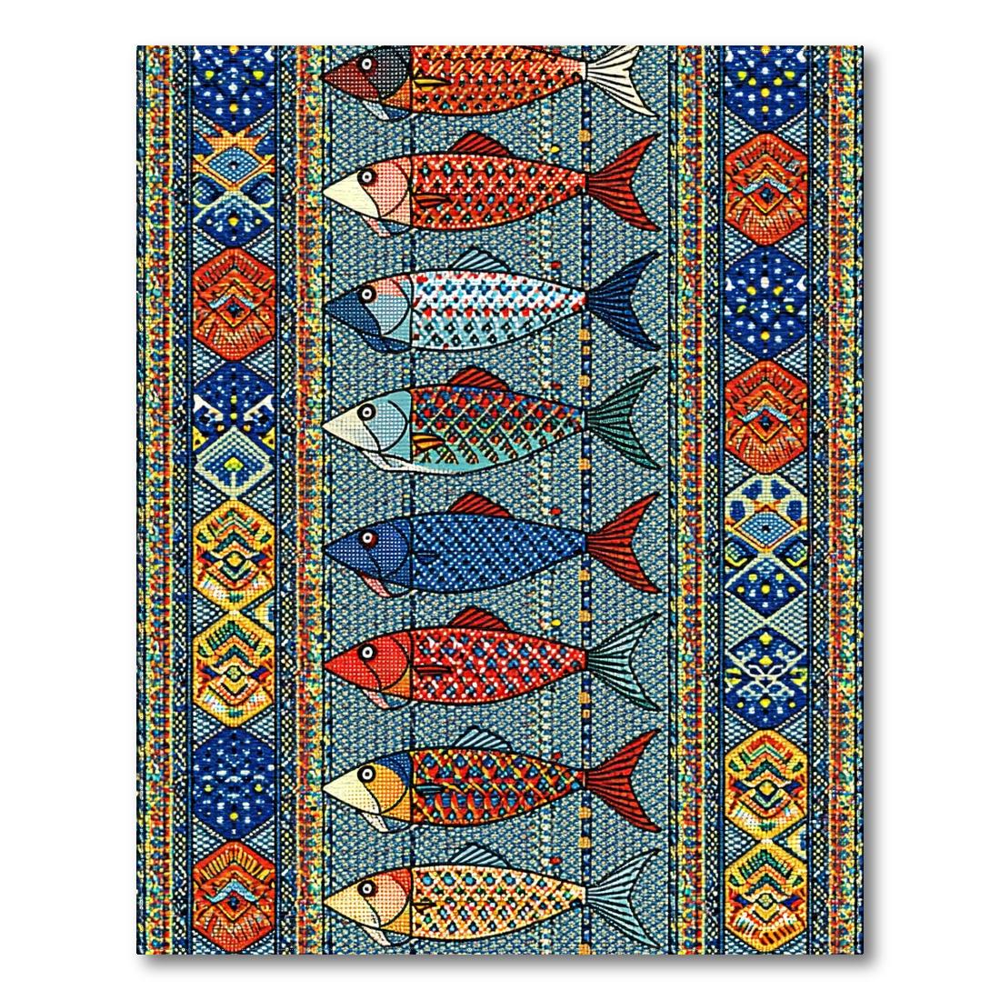 Multicolored fish-patterned lively rug(Blue)