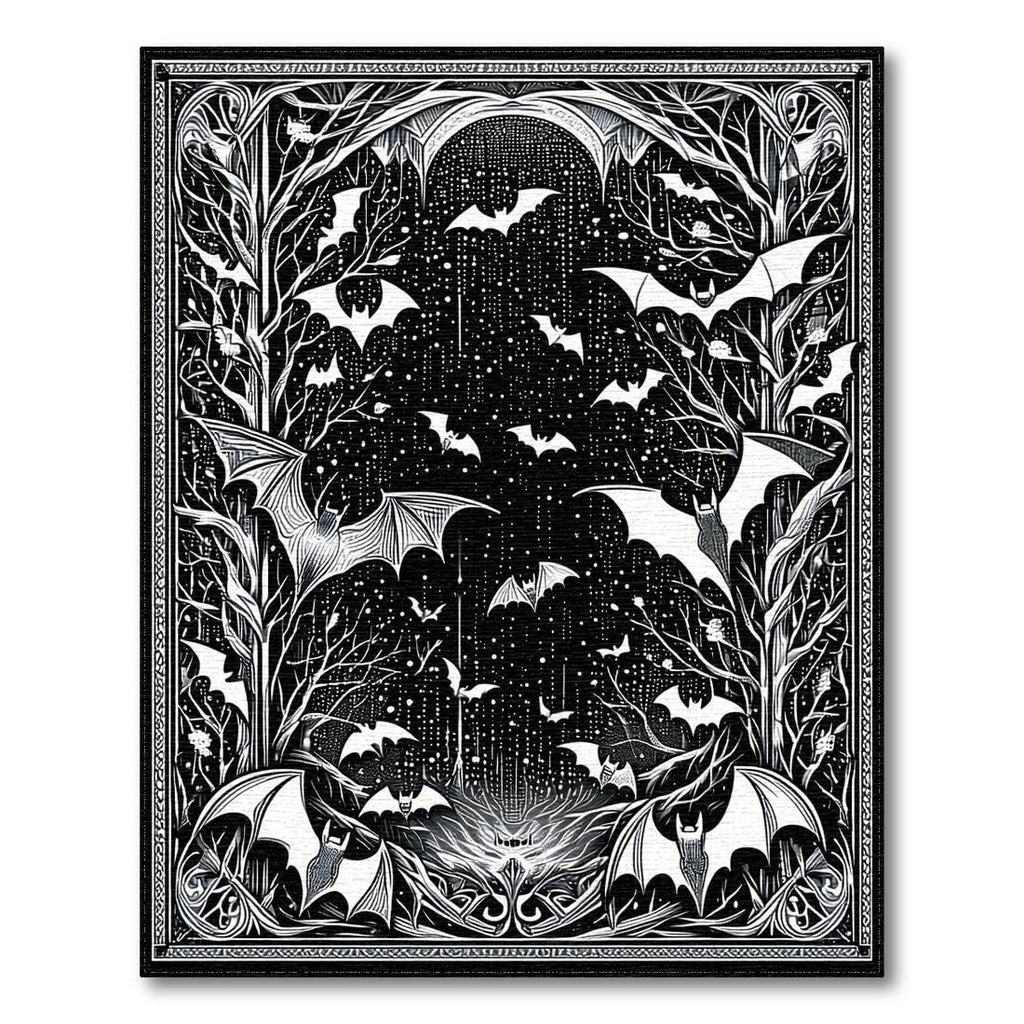 Mysterious Black White Bat Rug(Black)