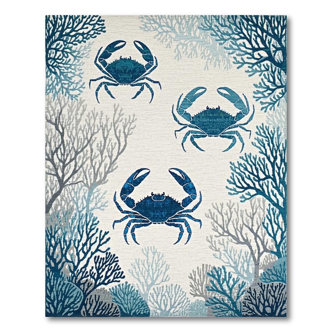 Nautical Blue Crab-Coral Rug(Blue)