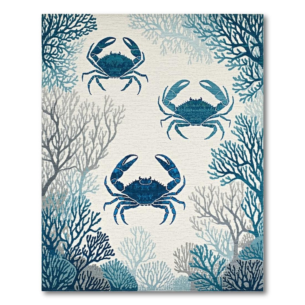 Nautical Blue Crab-Coral Rug(Blue)