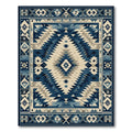 Navy Beige Tribal Geometric Vibrant Rug(Blue)