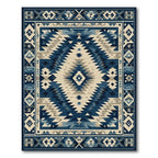 Navy Beige Tribal Geometric Vibrant Rug(Blue)