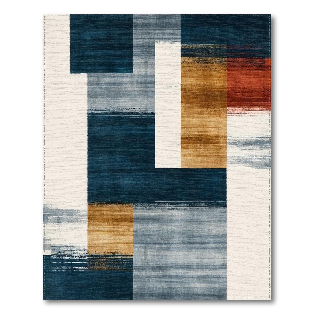 Navy Blue & Earth Tone Geometric Modern Rug