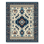 Navy Blue Geometric Tribal Vibrant Rug(Beige)