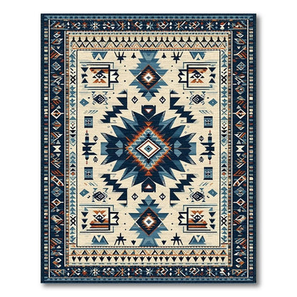 Navy Blue Geometric Tribal Vibrant Rug(Beige)