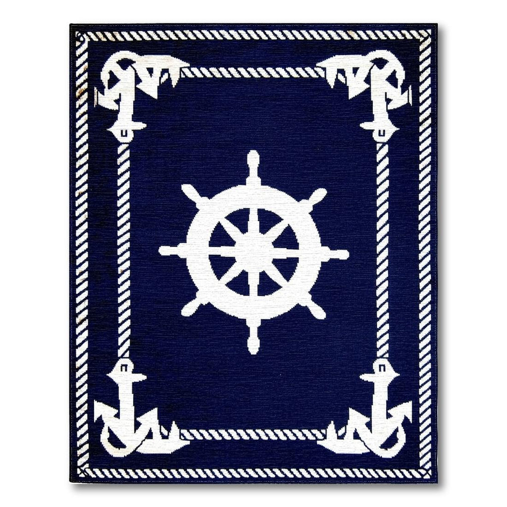 Navy Blue Nautical Coastal Rug(Blue)