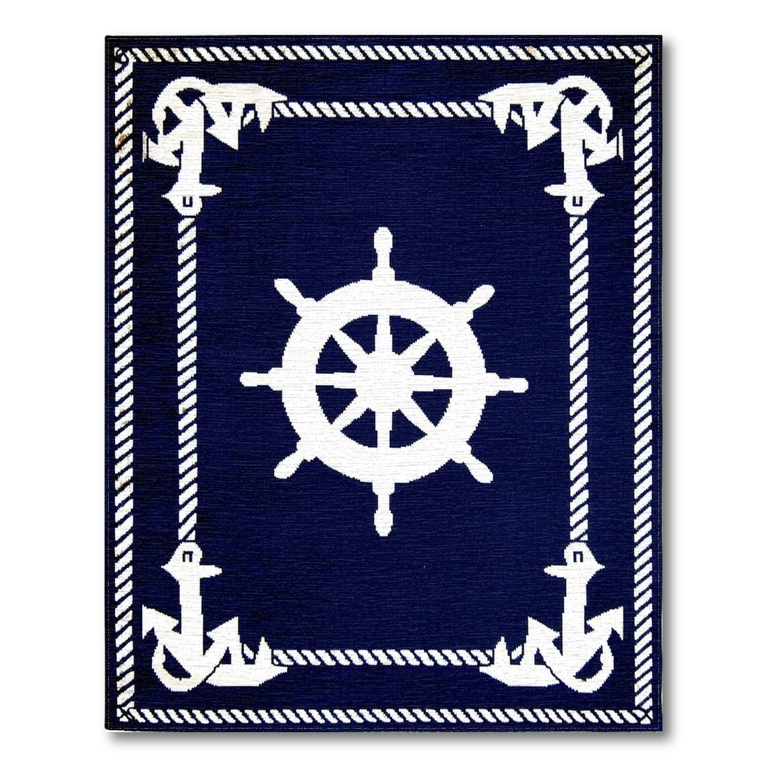 Navy Blue Nautical Coastal Rug(Blue)