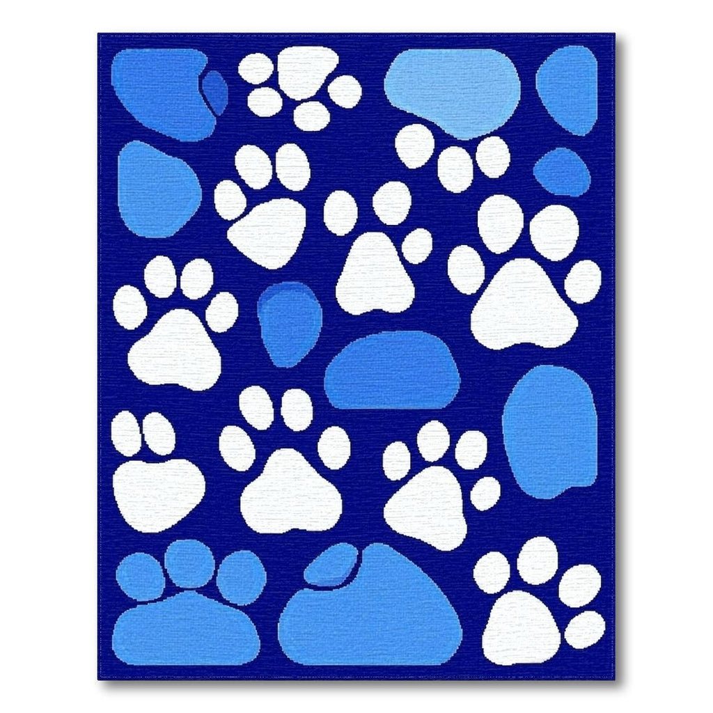 Navy Blue Paw Print Playful Rug(Blue)