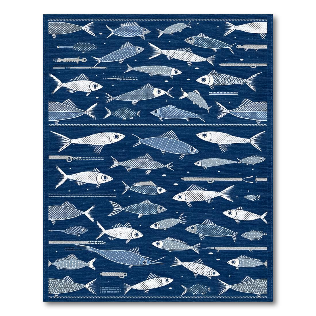 Navy Blue Playful Fish Pattern Rug(Blue)