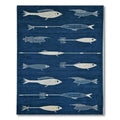 Navy Blue Whimsical Fish Print Rug(Blue)