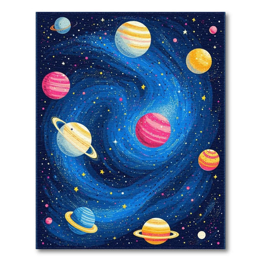 Navy Blue Whimsical Galaxy Rug(Blue)
