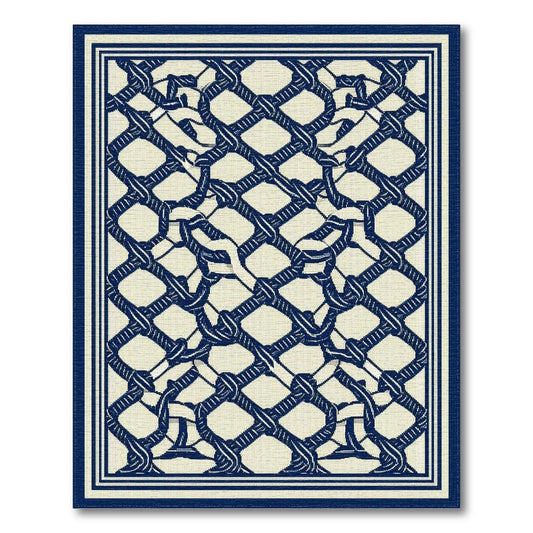 Navy Cream Rope-Knot Nautical Rug(Navy)