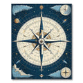 Navy & Cream Vintage Compass Adventure Rug(Blue)