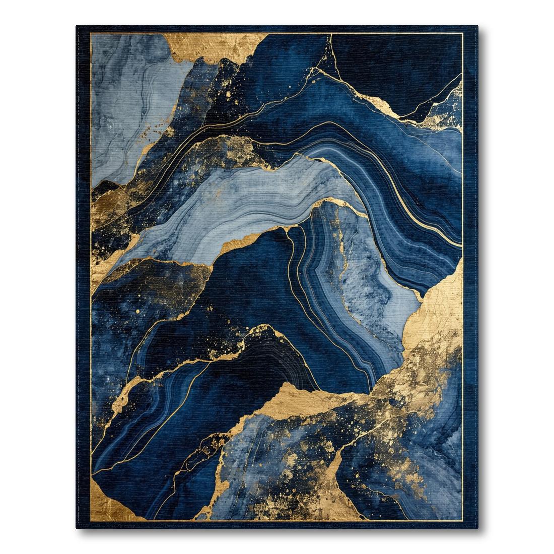 Navy Gold Abstract Flow Elegant Rug