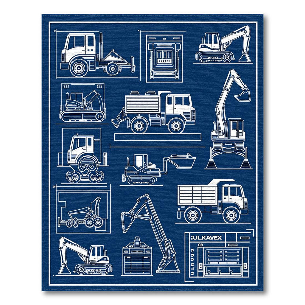 Navy Industrial Blueprint Rug