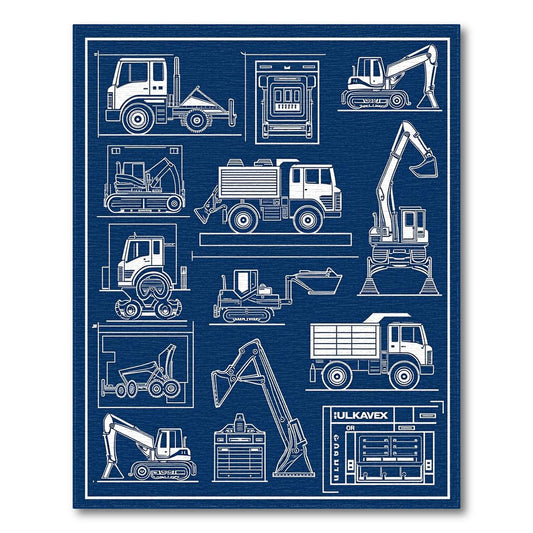 Navy Industrial Blueprint Rug(Blue)