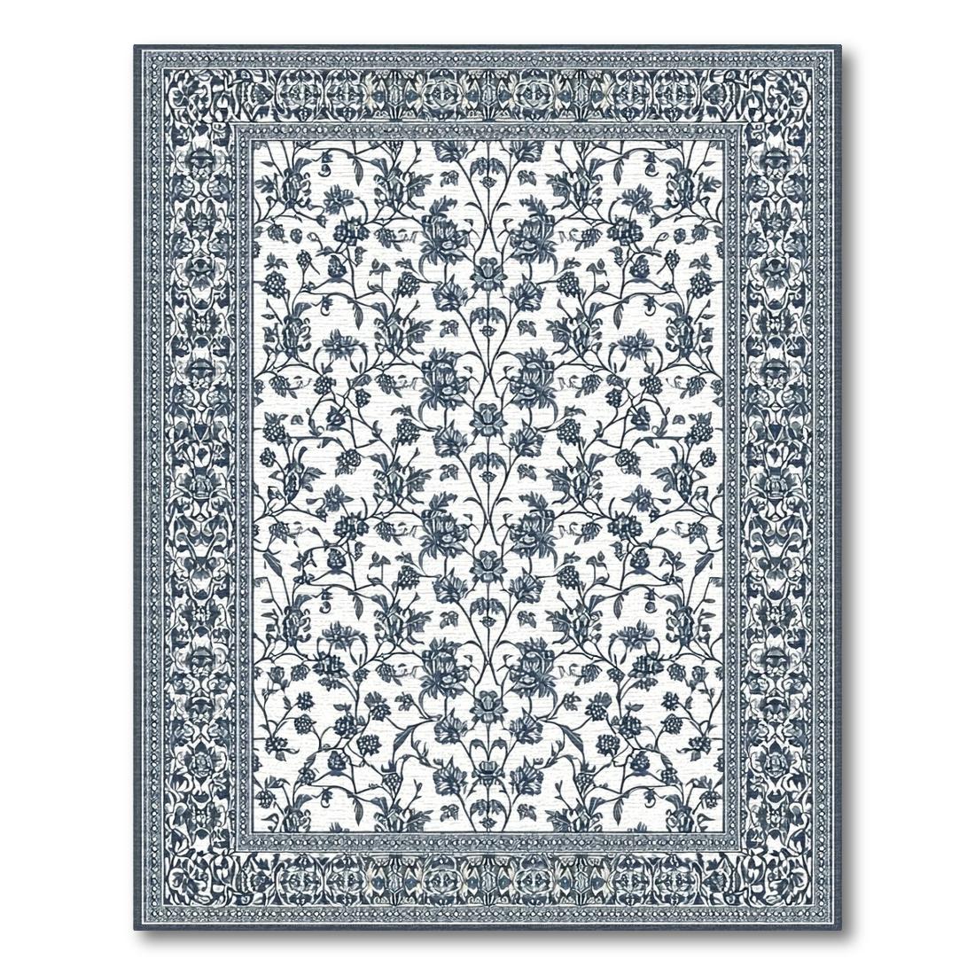 Navy Intricate Floral Elegant Rug(Blue)