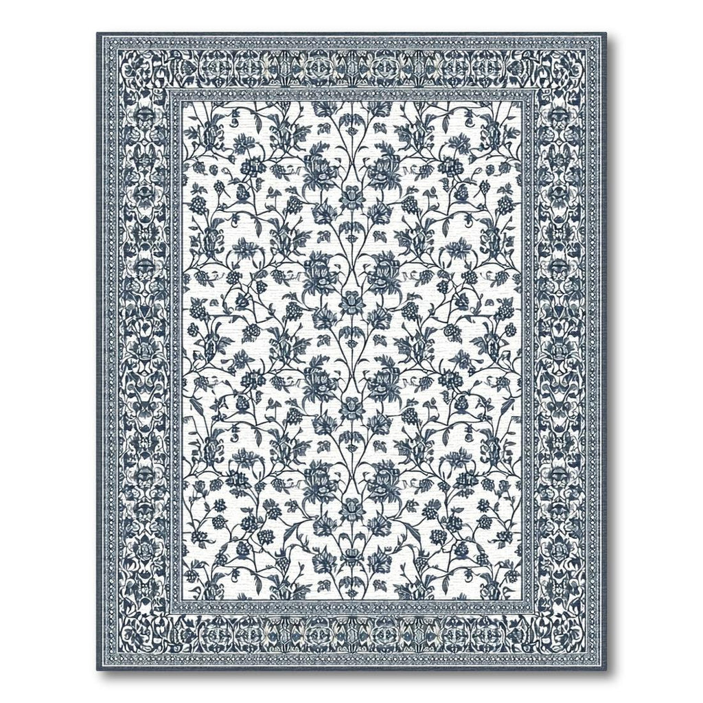 Navy Intricate Floral Elegant Rug(Blue)