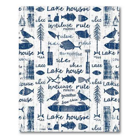 Navy Lake House Motif Casual Rug(Blue)