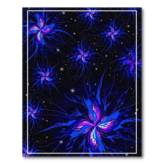Navy Purple Dreamy Floral Star Rug(Blue)