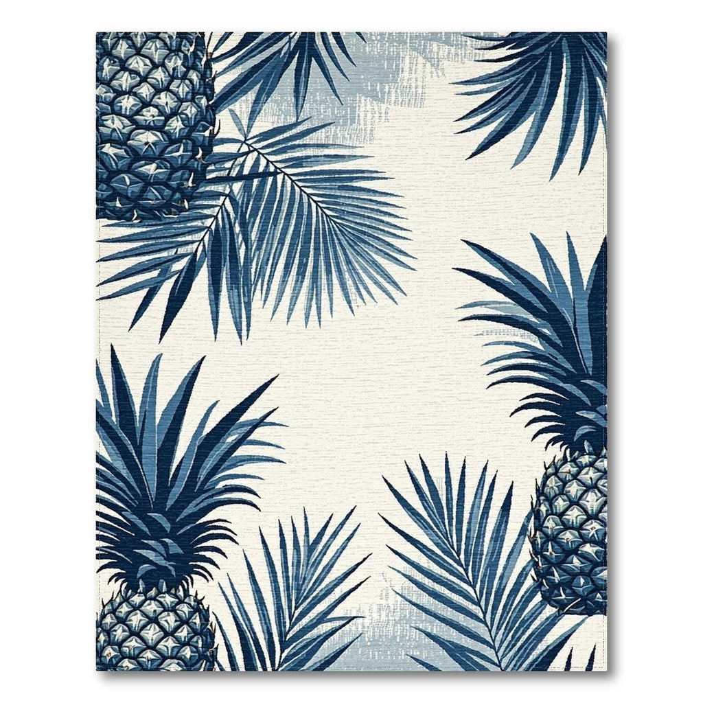 Navy Tropical Pineapple Palm Rug(Blue)