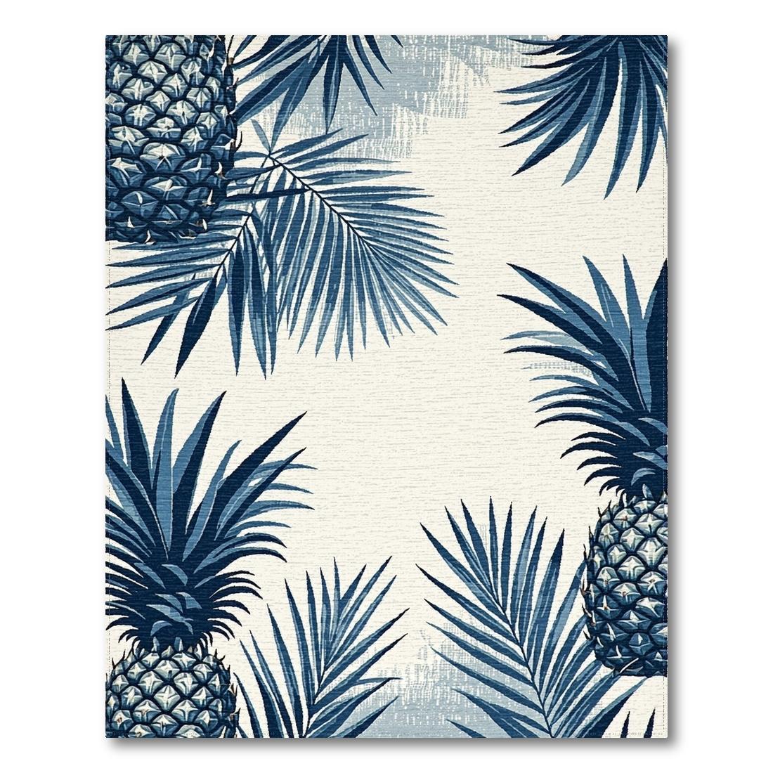 Navy Tropical Pineapple Palm Rug(Blue)