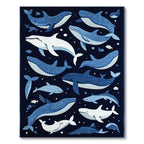 Navy Whale & Fish Playful Rug(Blue)