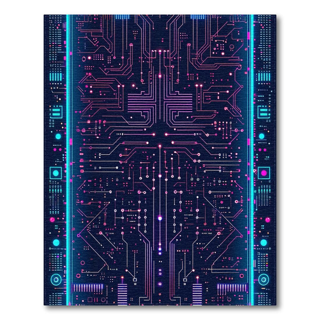Neon Circuitry Futuristic Low-Pile Rug