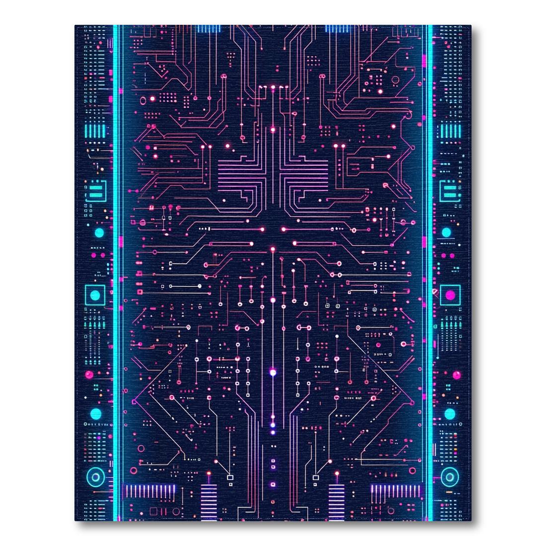 Neon Circuitry Futuristic Low-Pile Rug