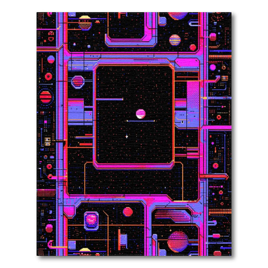 Neon Pink Purple Pixelated Futuristic Rug