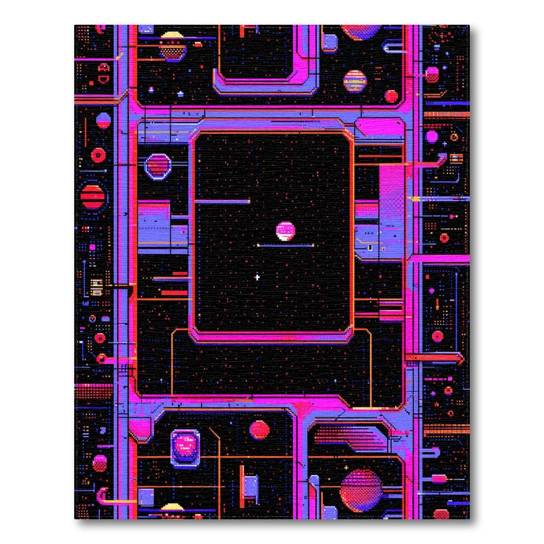Neon Pink Purple Pixelated Futuristic Rug
