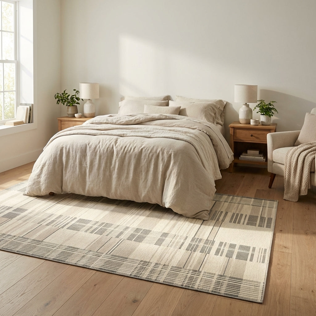 Grey and Cream Geometric Rug