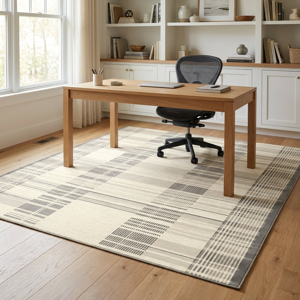 Grey and Cream Geometric Rug