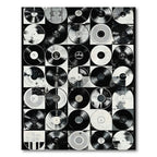 Nostalgic black-and-white vinyl record collage rug
