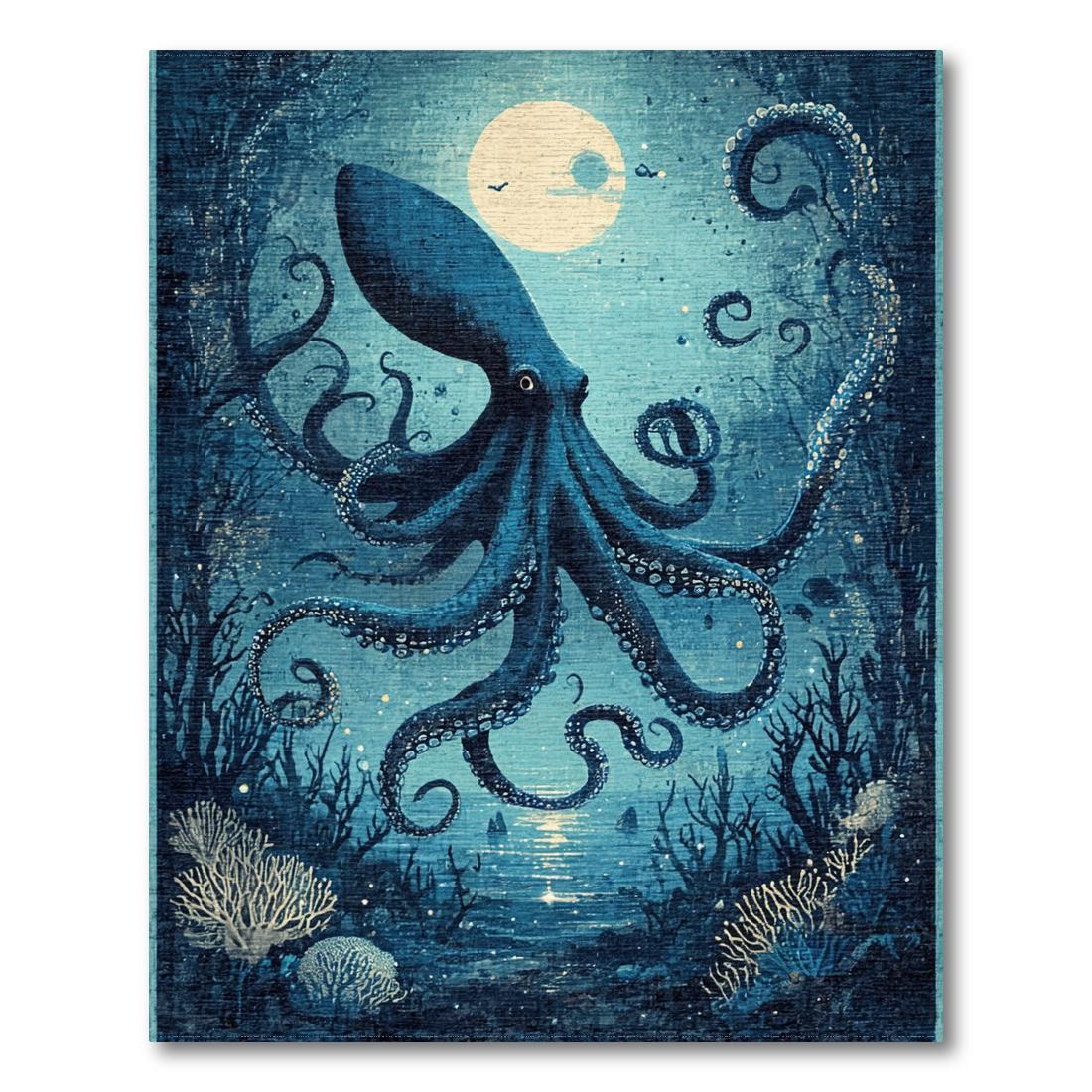 Ocean Blue Octopus Serene Rug(Blue)
