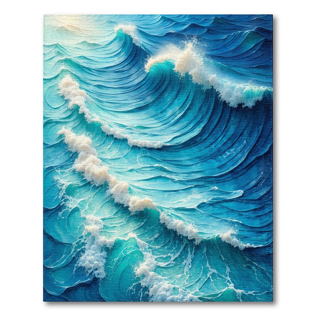 Ocean Blue Wave Print Coastal Rug(Blue)