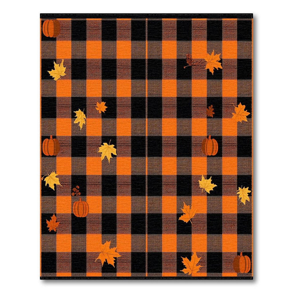 Orange Black Plaid Cozy Fall Rug(Black)