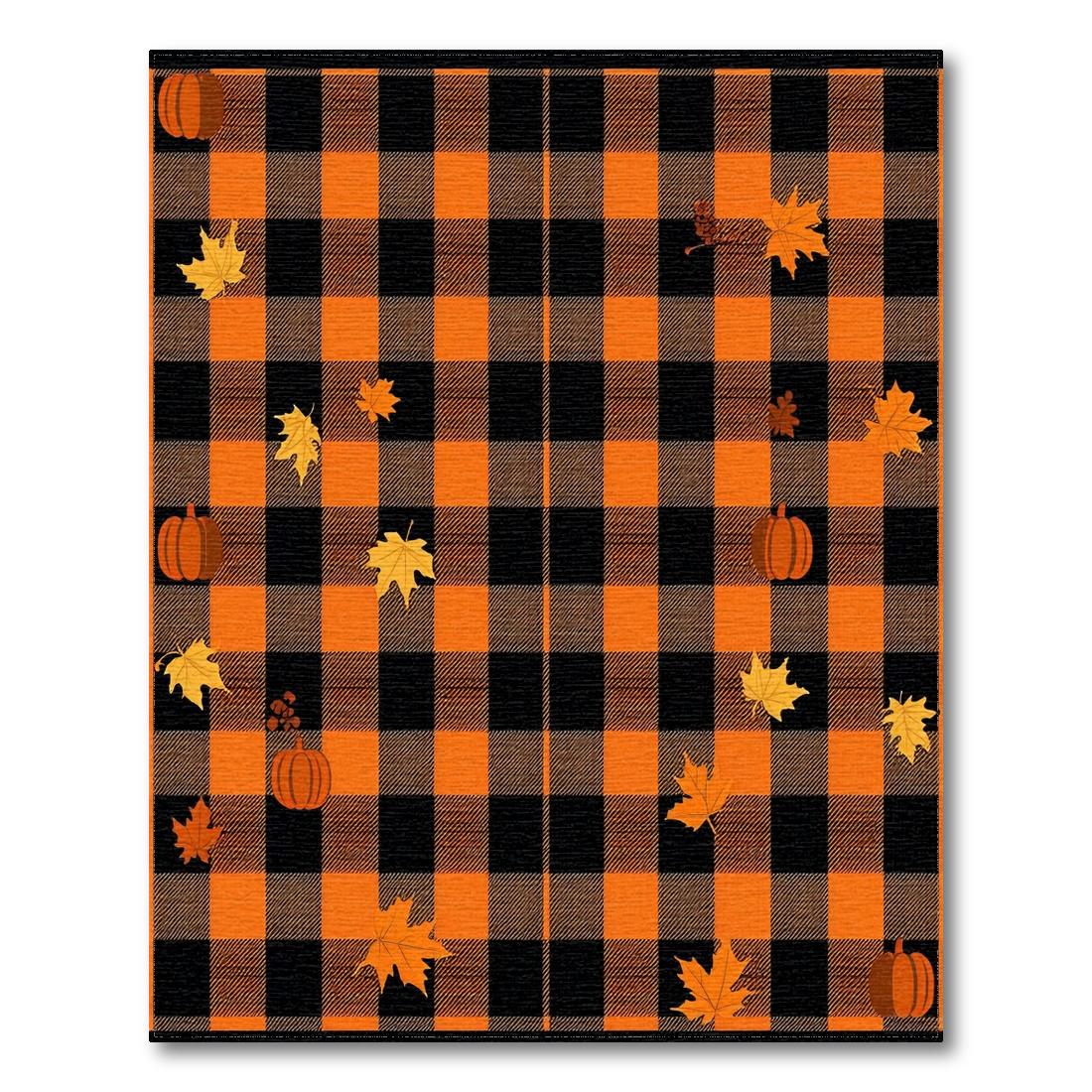 Orange Black Plaid Cozy Fall Rug(Black)