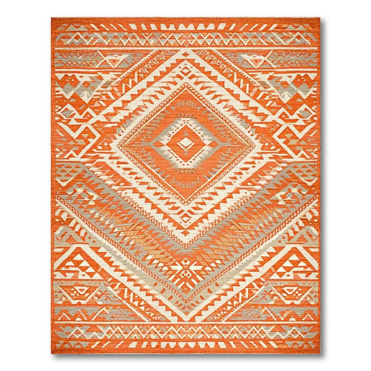 Orange Bohemian Geometric Rug(Orange)