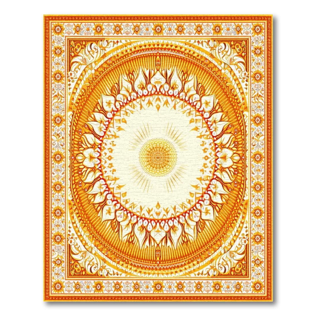 Ornate Bright Orange Medallion Rug(Yellow)