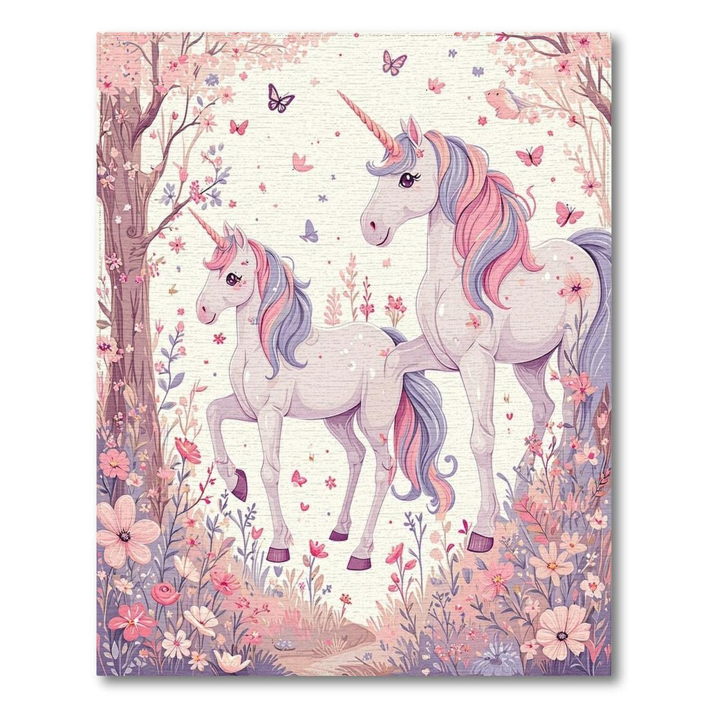 Pastel Unicorn Floral Whimsical Rug(Pink)