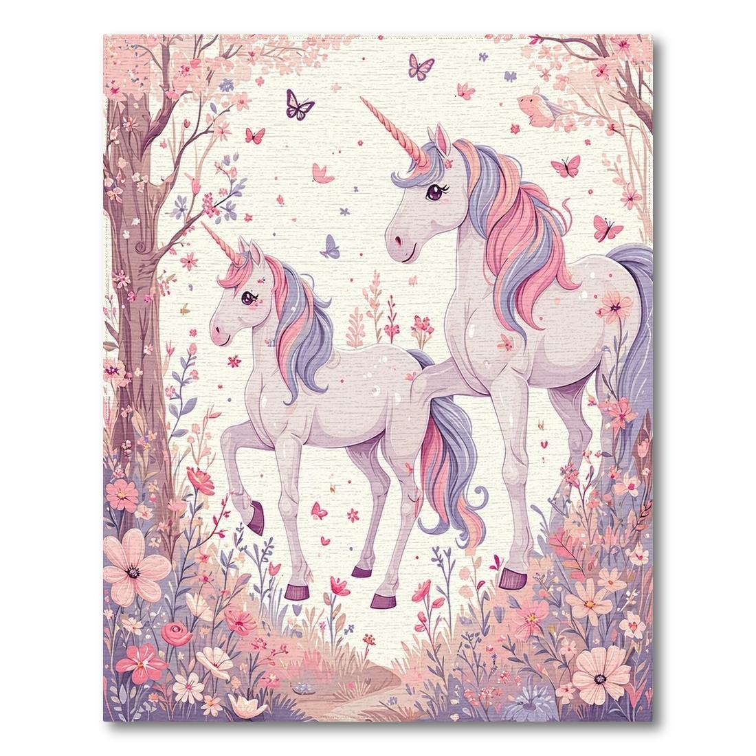 Pastel Unicorn Floral Whimsical Rug(Pink)