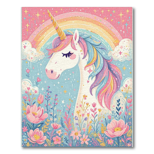 Pastel Unicorn Rainbow Floral Whimsical Rug(Pink)