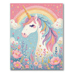 Pastel Unicorn Rainbow Floral Whimsical Rug(Pink)