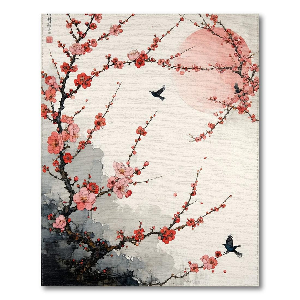 Pink Cherry Blossom Serene Rug(Red)