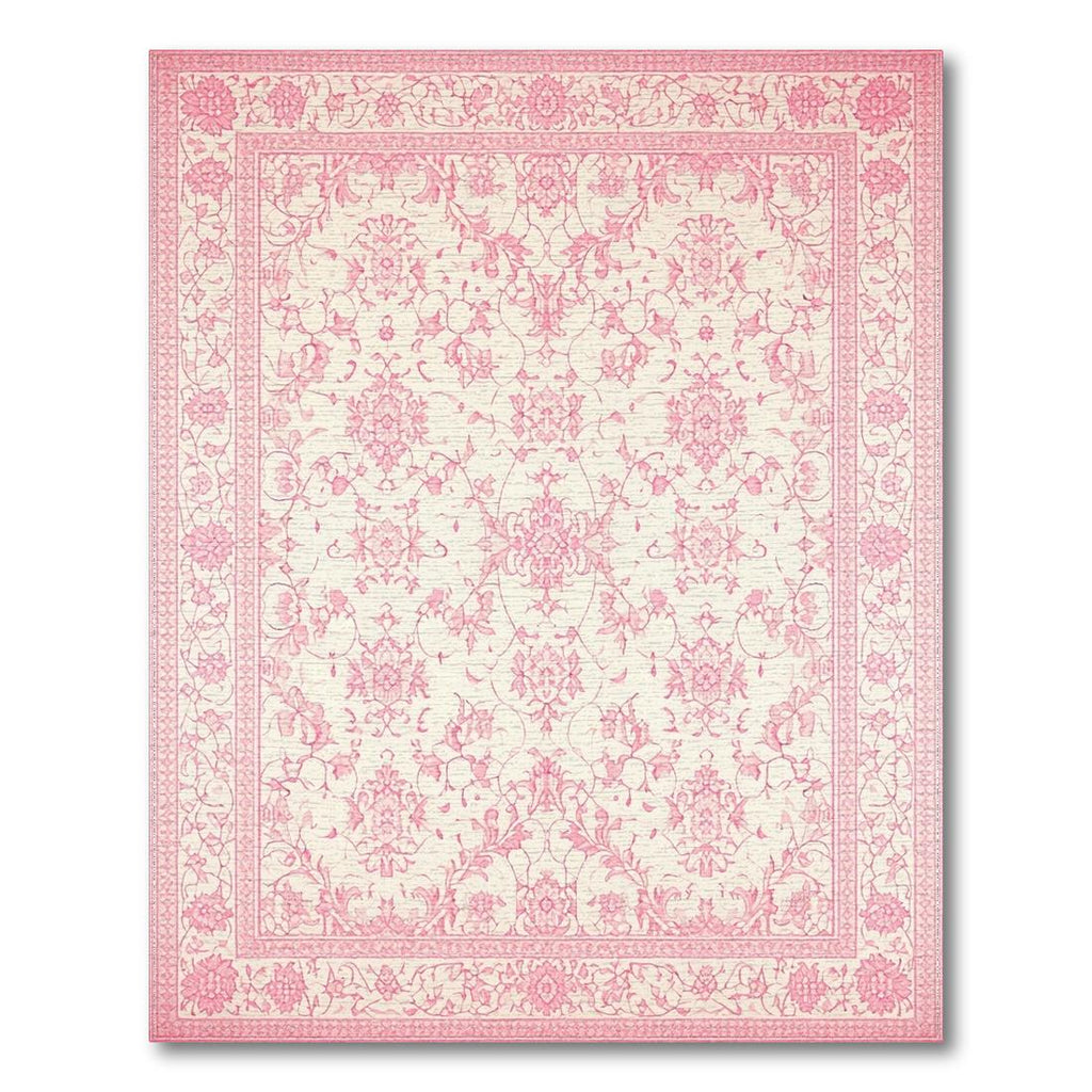 Pink Elegant Ornate Floral Rug(Pink)