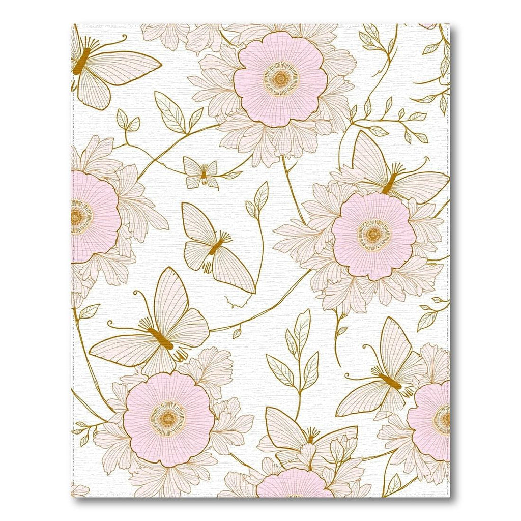 Pink Gold Floral Butterfly Whimsical Rug(Gold)