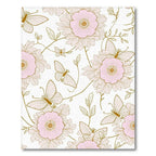 Pink Gold Floral Butterfly Whimsical Rug(Gold)